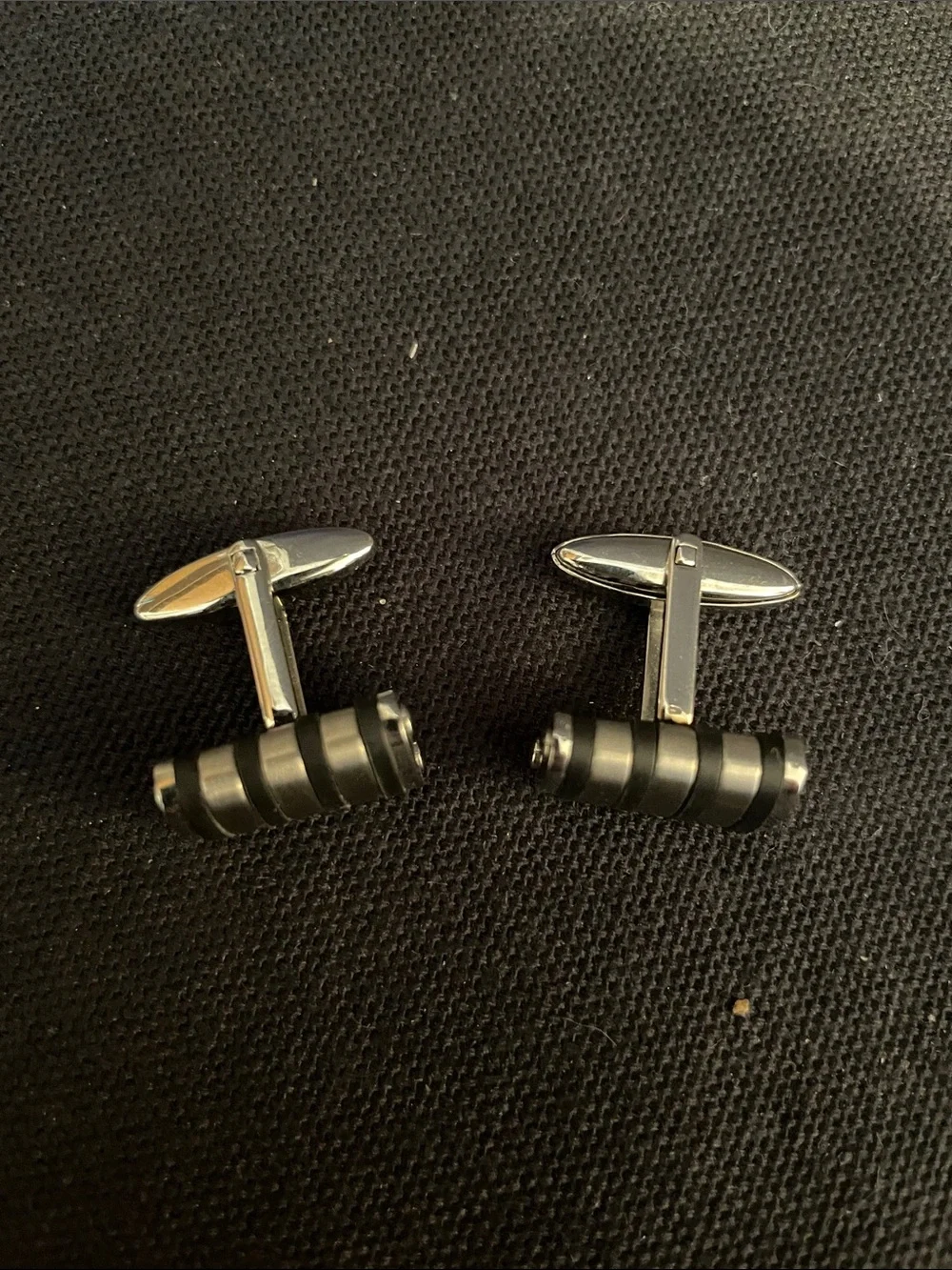 Men's Black and Gunmetal Stripe Cufflinks